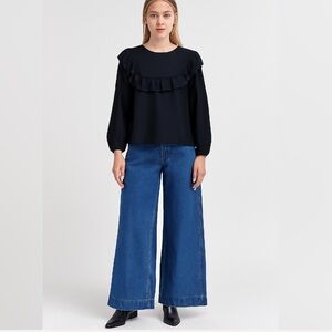 TOIT VOLANT black ruffle front long sleeve blouse size large from the Real Real